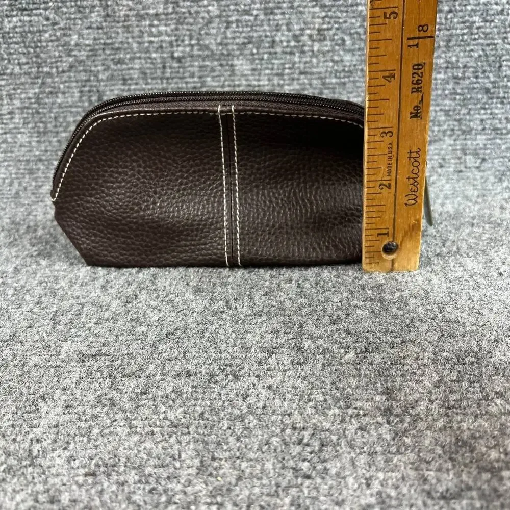 Estée Lauder Brown Leather Cosmetic Makeup Pouch Zip Travel Bag